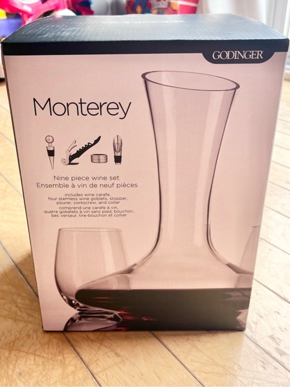 Godinger Monterey 9-Piece Modern Wine Decanter & Stemless Glass Set